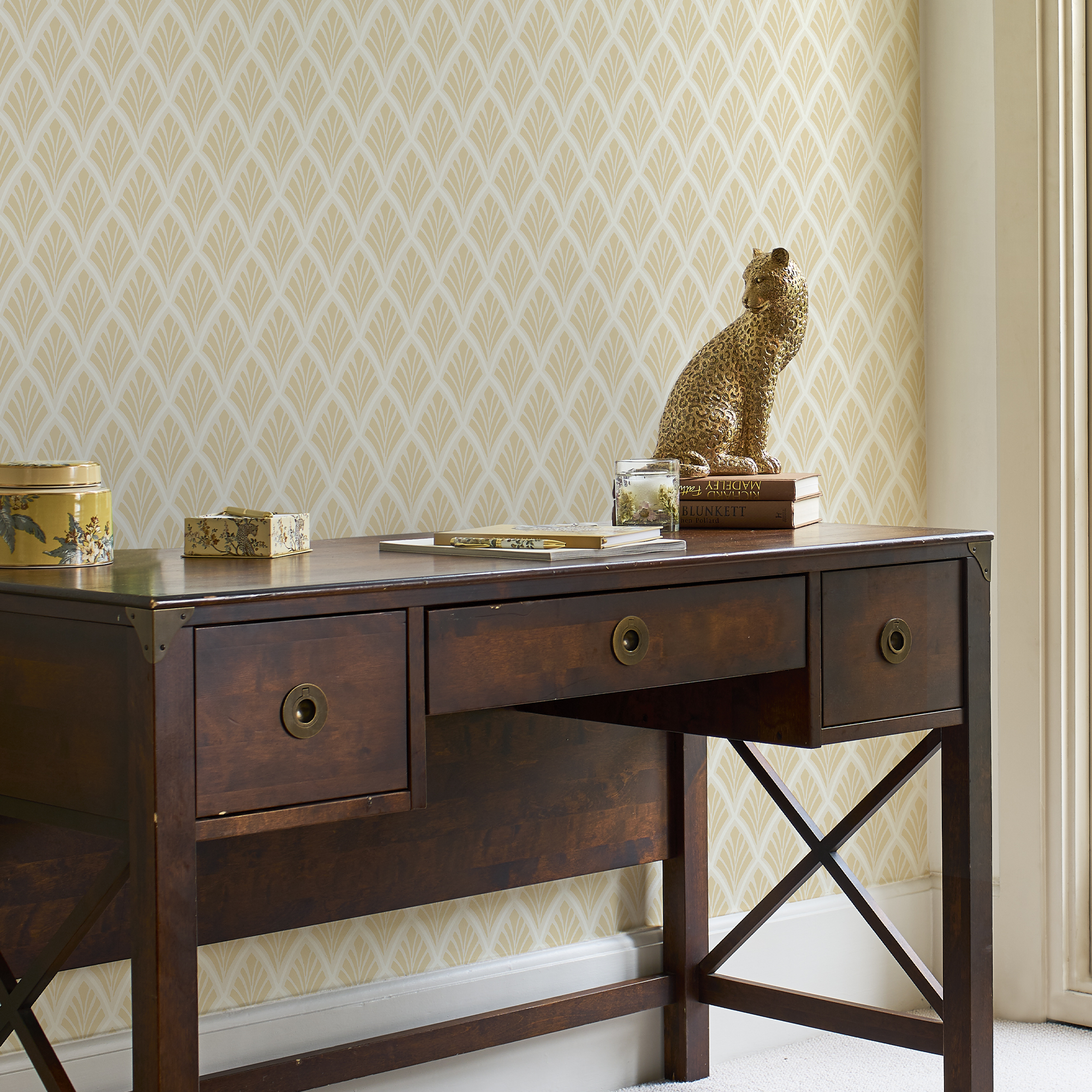 Florin Abstract Wallpaper 113375 By Laura Ashley In Gold Yellow